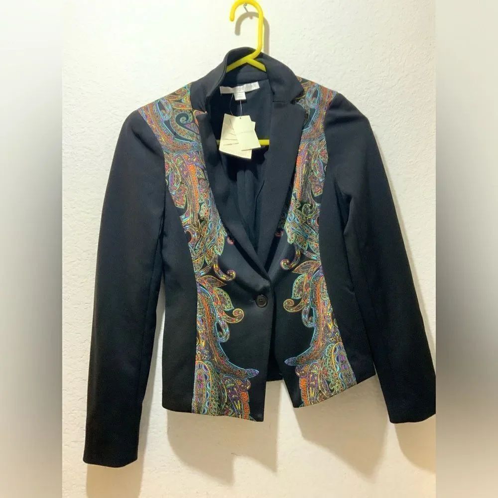 New Boston Proper mirrored tased wrapped paisley Jacket blazer sz 0